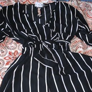 Black white pinstriped romper